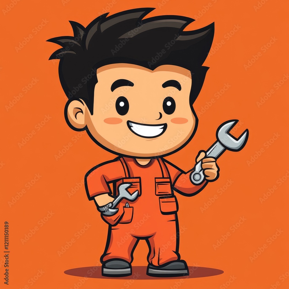 A Happy Young Mechanic Holds Two Wrenches A Happy Young Mechanic Holds Two Wrenches