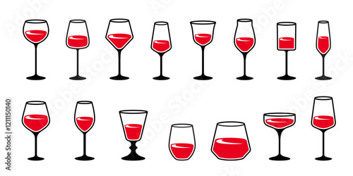 Wine glass icons set. Wine icon symbol. The wine glasses vector is flat isolated on a white background