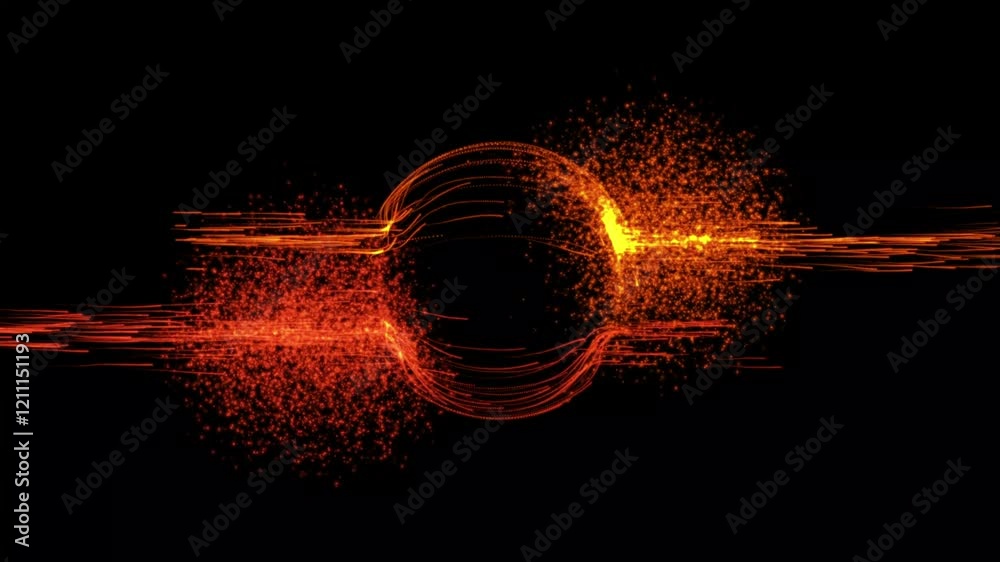 Abstract portal futuristic sci-fi plasma circular form with energy light strokes stock video - Digital golden circle wire frame technology portal background stock video.