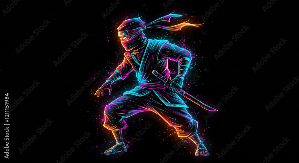 Fototapeta premium abstract neon mummy with black background