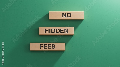 No hidden fees symbol. Concept word No hidden fees on wooden blocks. Business and No hidden fees concept. Copy space.3D rendering on green background.