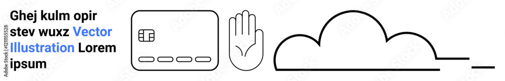 Credit card, raised hand, and cloud outline on a minimalist design. Ideal for online banking, security, authentication, data protection, cloud storage privacy financial services. Landing page Credit card, raised hand, and cloud outline on a minimalist design. Ideal for online banking, security, authentication, data protection, cloud storage privacy financial services. Landing page