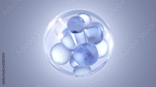 Essence with several atoms floating in the drop. Hyaluronic Serum Drop with Cosmetic. Collagen serum for skin