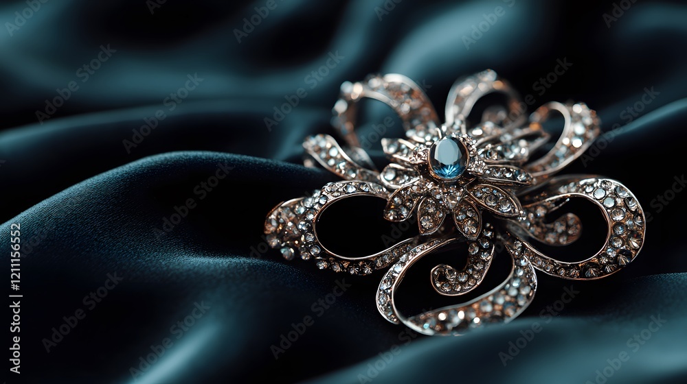 Silver Octopus Brooch with Blue Gemstone Silver Octopus Brooch with Blue Gemstone