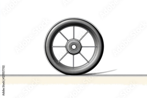 A single wheel with spokes rests on a surface photo