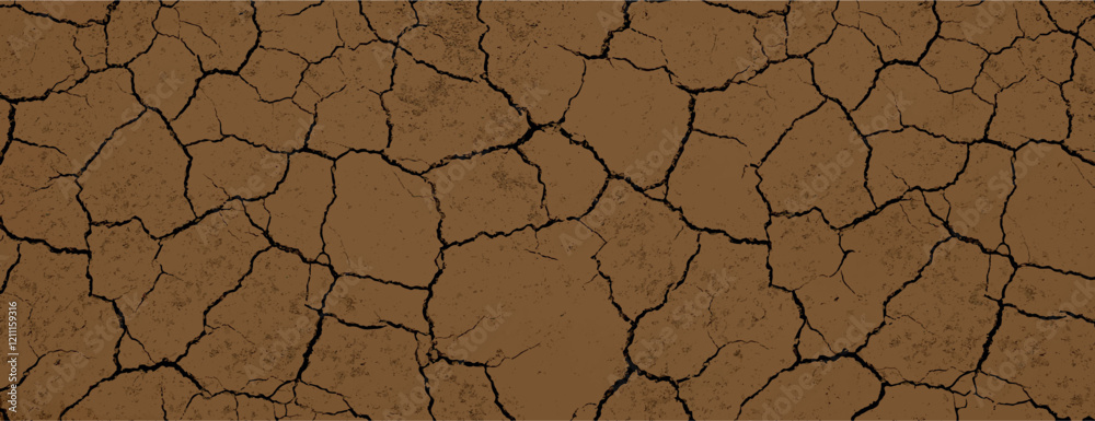 Brown cracked earth background, with a dry, textured style. The background features brown tones and a rugged, natural appearance. Dry cracked soil texture background. Brown background vector.