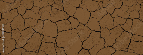 Brown cracked earth background, with a dry, textured style. The background features brown tones and a rugged, natural appearance. Dry cracked soil texture background. Brown background vector.