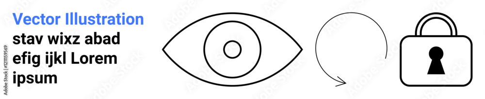 Eye icon, circular arrow, and padlock with keyhole conveying surveillance, refresh, and security. Ideal for cybersecurity, privacy policy, data protection, encryption software security secure Eye icon, circular arrow, and padlock with keyhole conveying surveillance, refresh, and security. Ideal for cybersecurity, privacy policy, data protection, encryption software security secure