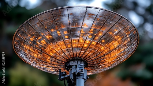 Illuminated parabolic antenna reflecting warm light