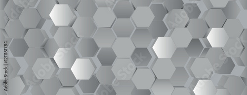 Geometric background with a silver color scheme. Hexagonal pattern creates a 3D texture. Silver background enhances modern style. 3D hexagon pattern background. Gray background vector.