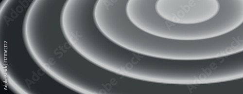 Monochrome background with concentric circles. The background is gray with a smooth, gradient texture. Gray color enhances the design. Circular pattern background. Gray background vector.