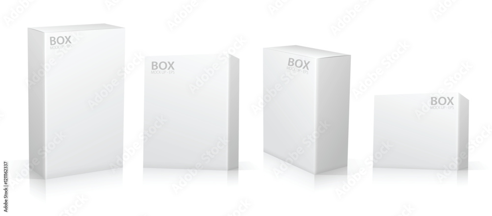 Set of Super Realistic White Box Mockup illustration Design isolated Set of Super Realistic White Box Mockup illustration Design isolated