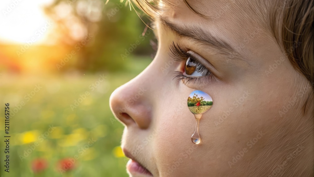 Child Expressing Emotion with Tear Rolling Down Cheek Child Expressing Emotion with Tear Rolling Down Cheek