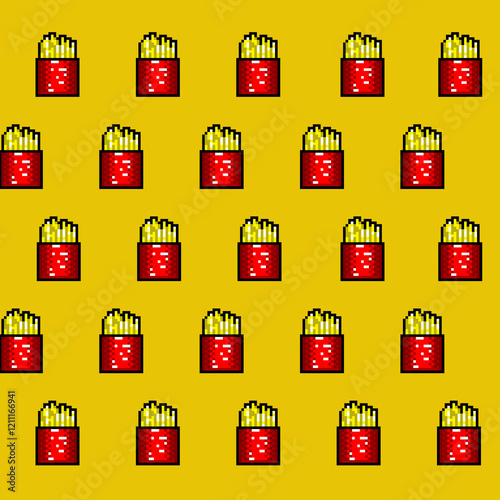 fries pixel art pattern with yellow pastel color background illustration pixel art high resolution for graphics assets