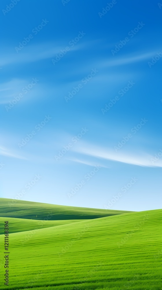 Obraz premium digital technology blue sky grass landscape poster background with generative
