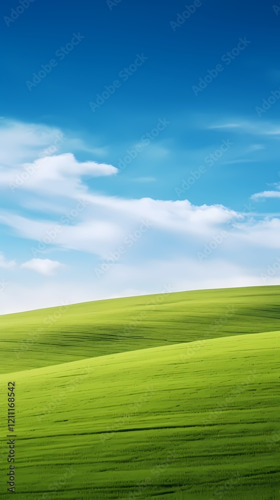 Obraz premium digital technology blue sky grass landscape poster background with generative