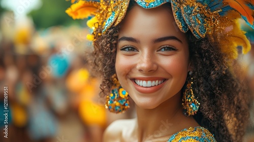 Smiling woman, Carnival costume, Brazil parade, celebration