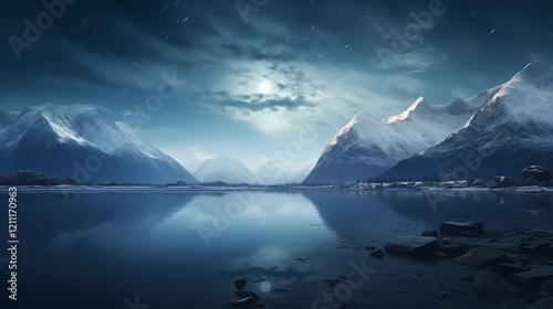 Wallpaper Mural digital technology snow mountain and moon landscape poster background Torontodigital.ca