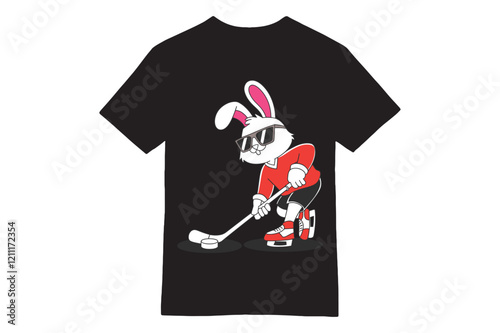 Cool Bunny Playing Hockey - Fun Sports Graphic T-Shirt Design