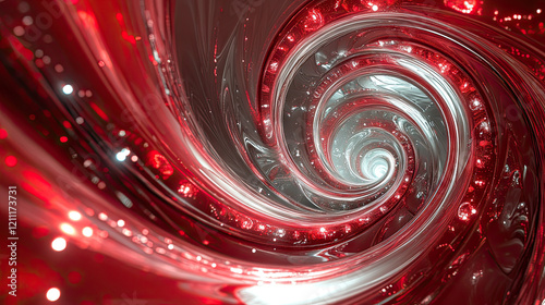 red background, shimmering. theoverall style is full of futuristic and technologicasense, with abstract white background andcurved lines, showing a spiral shape. lt has a highresolution.this desian cr photo