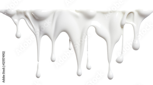 milk dripping isolated on transparent white background, clipping path