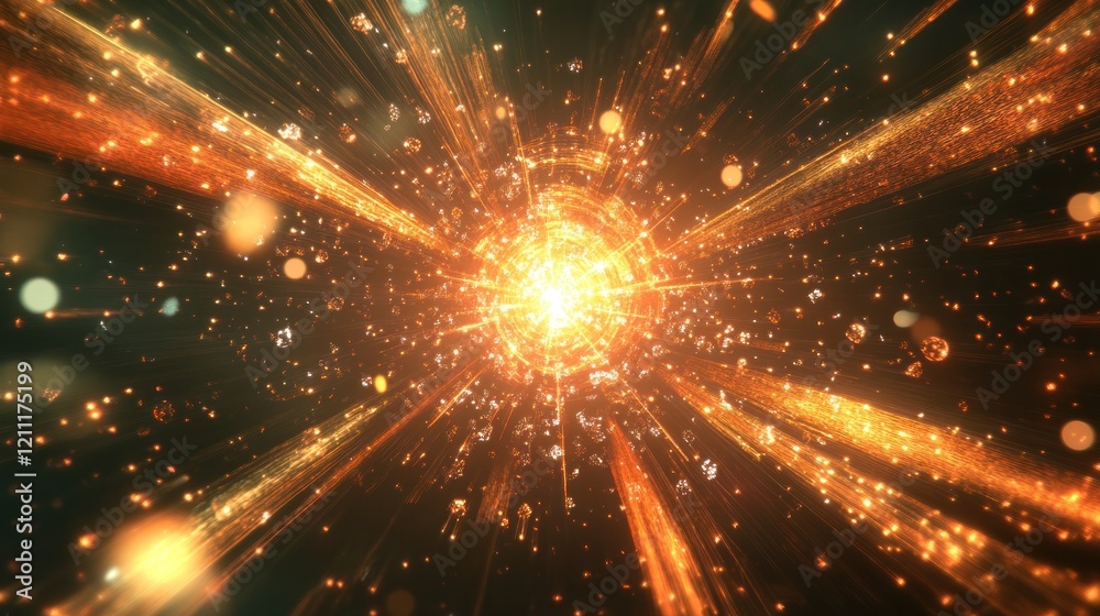Obraz premium Golden Radiance: A Cosmic Burst of Light and Energy