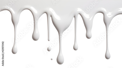 milk dripping isolated on transparent white background, clipping path