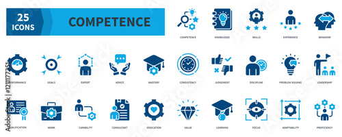 Competence  Icon Collection Set. Containing Icon. Simple Flat Vector. Blue Color Style