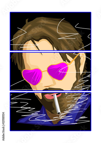 man smoking wearing fancy glass and blue clothing illustration vector artwork high resolution for t-shirts design