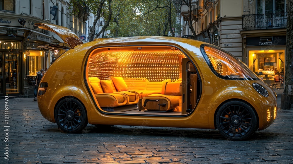 Luxurious Autonomous Vehicle in City Setting
