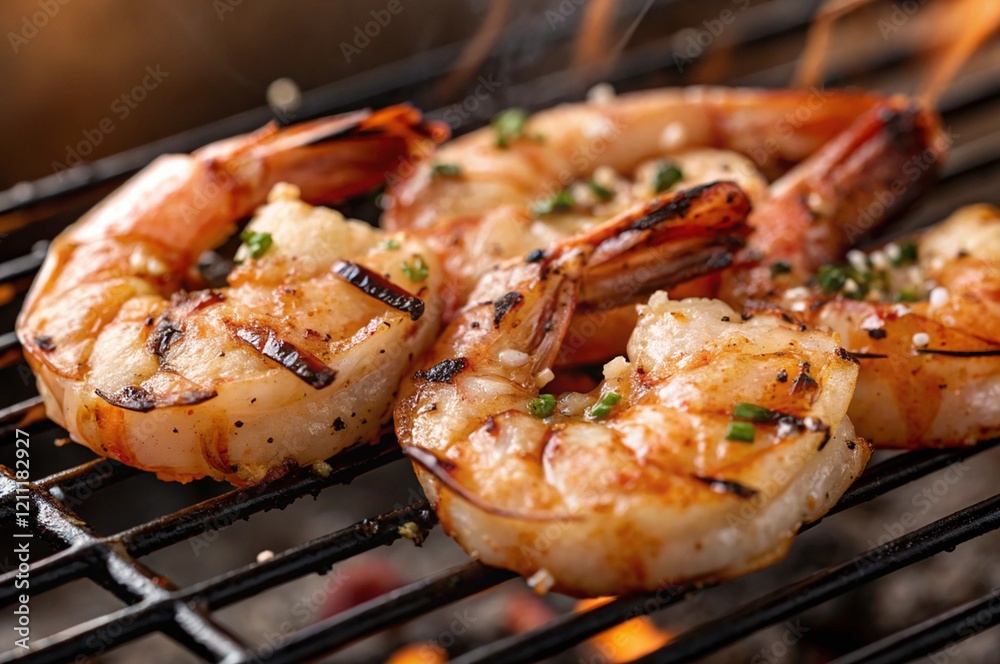 Grilled Shrimp Skewers on Barbecue Grilled Shrimp Skewers on Barbecue