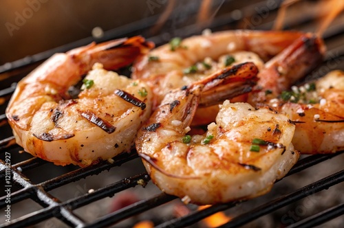 Grilled Shrimp Skewers on Barbecue
