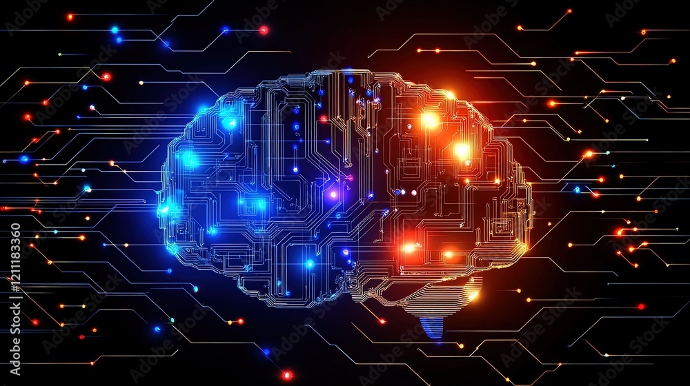 Fototapeta premium Futuristic AI concept with a glowing digital brain, high-tech innovation