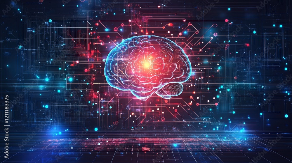 Obraz premium Futuristic AI concept with a glowing digital brain, high-tech innovation