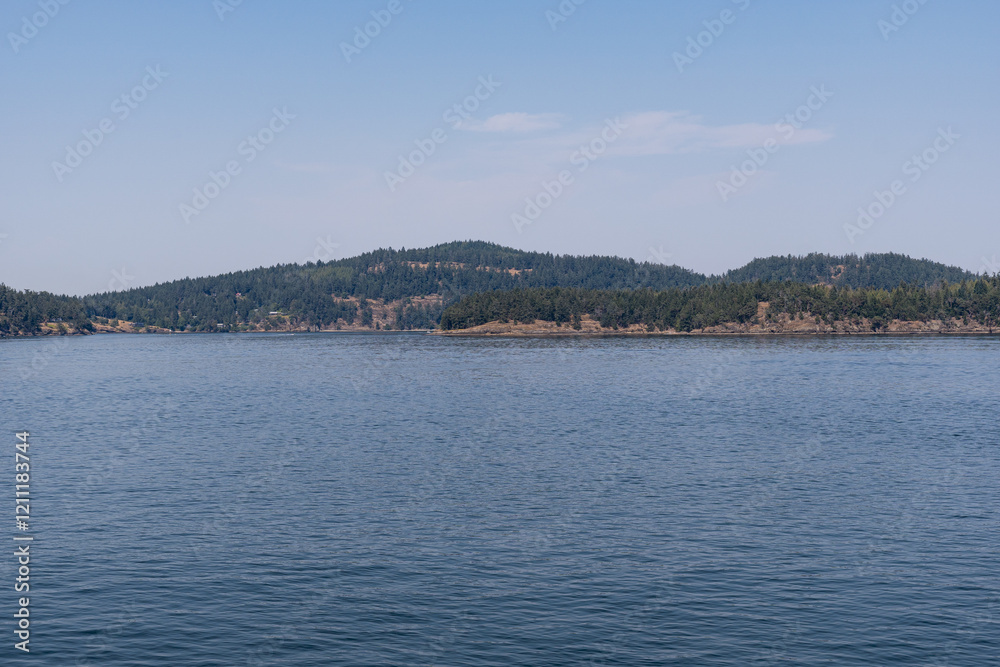 Fototapeta premium Panorama of the Strait of Georgia on a overcast cloudy summer day