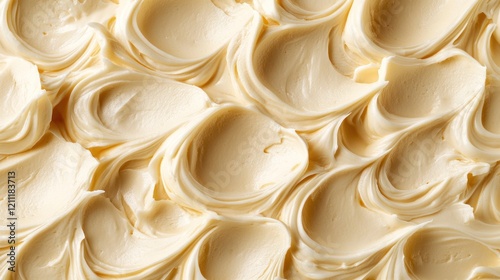 Swirled buttercream frosting texture, close-up, kitchen, baking background, food photography photo