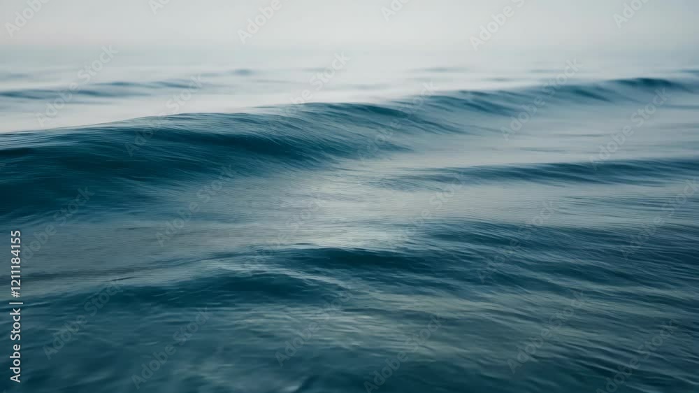Serene ocean waves gently rolling in overcast horizon