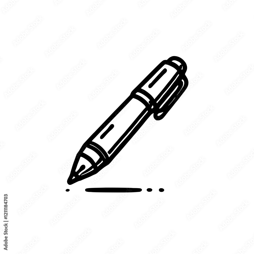 Hand-Drawn Pen Icon: A simple and minimalist hand-drawn illustration of a pen, perfect for adding a touch of creativity and personality to your projects.