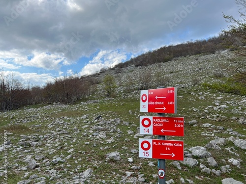 Mountaineering signs and climbing markings in the area of ​​the Velebit Nature Park, Croatia (Planinarske oznake i penjačke markacije na području Parka prirode Velebit, Hrvatska) photo