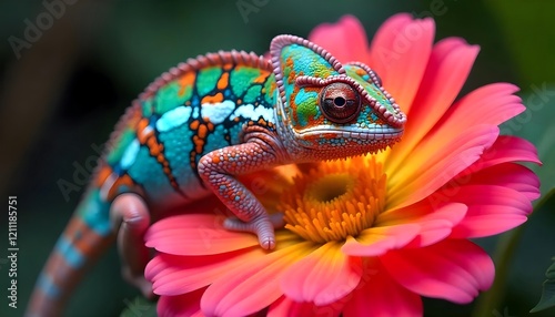Vibrant Chameleon on Pink Flower Stunning Nature Photography
