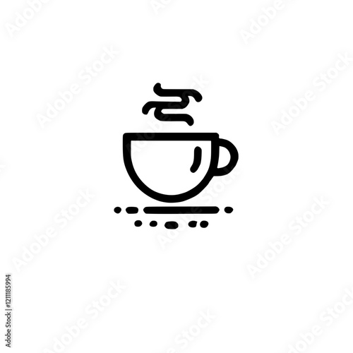 Warm Cup of Coffee: A simple line art illustration of a steaming cup of coffee on a saucer. Perfect for menus, websites, or coffee-related projects. 