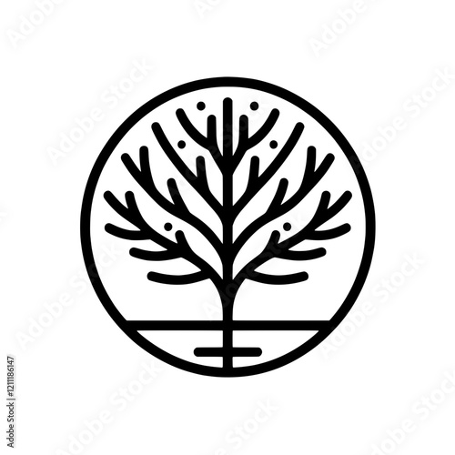 Abstract Tree of Life Symbol:  A minimalist line art illustration of a stylized tree of life enclosed within a circle, representing growth, strength, and connection.  The design is simple, elegant.