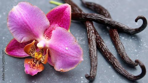 Wallpaper Mural pink orchid vanilla beans image: close-up of gourmet food photography showcasing high-resolution orchid and vanilla still life aroma and fragrance with elegant natural texture details Torontodigital.ca