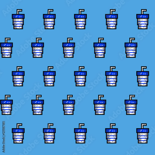 cola drink pixel art pattern with blue pastel color background illustration pixel art high resolution for graphics assets
