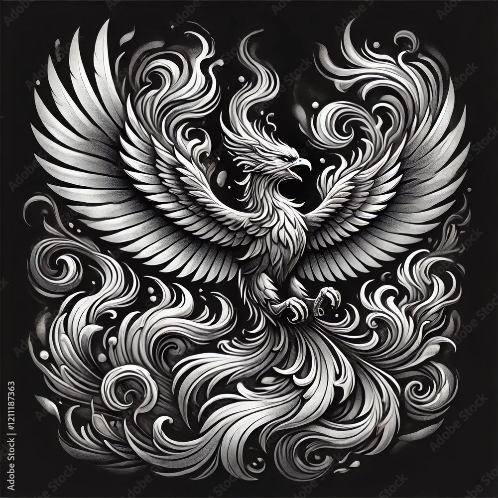 Fototapeta premium Black and White Phoenix Tattoo Design