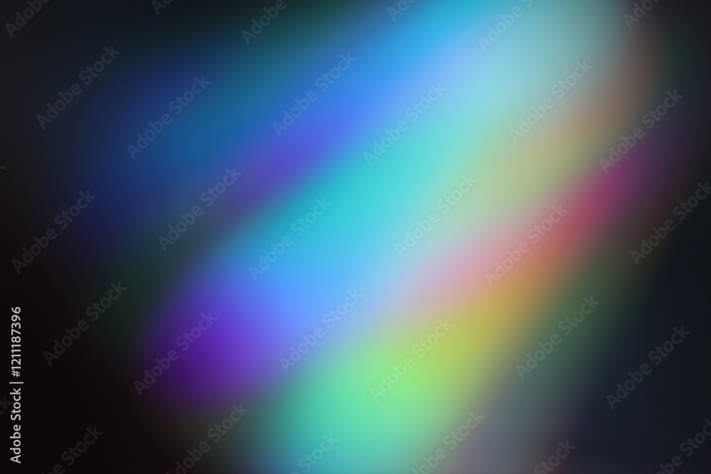 Naklejka premium Light waves interference effect, color diffraction grating abstract background. Iridescent blurred holographic surface.