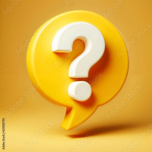 3D Yellow Question mark in speech bubble isolated on yellow background. 3d ren