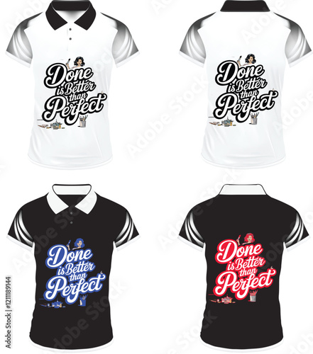 Men's t-shirt in different views with realistic style  and geometric retro traceries on shirts isolated Related tags