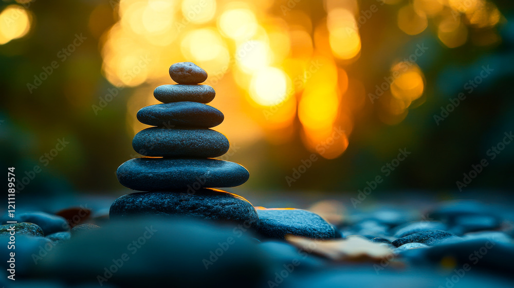 Obraz premium Stacked Stones Symbolizing Harmony and Balance in Nature,