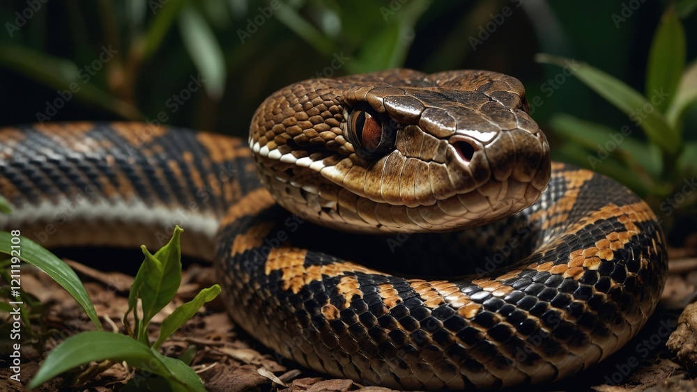 Obraz premium Close-up Realistic Snake with Textured Scales in Natural Habitat